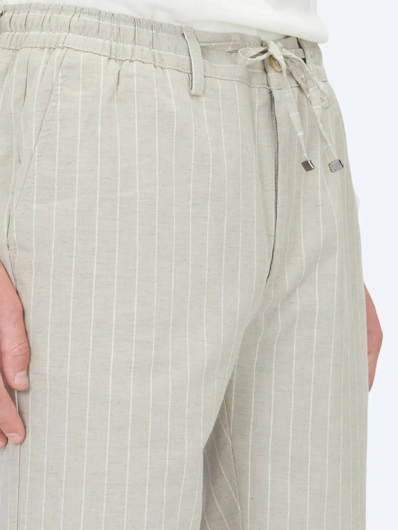 Kip Beige Weaving Jogging Fit Casual Linen Blended Trousers - Image 5